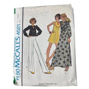 70s McCalls 4521 Misses Dress Or Top Sewing Pattern Size Small Vintage 1975 CUT